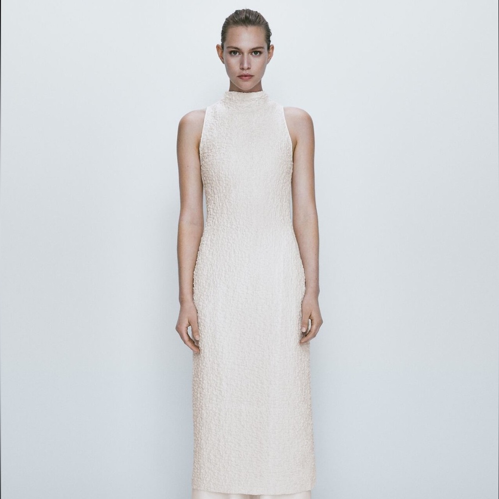 Zara Ecru Textured Mockturtleneck, Size M, Midi - image 1